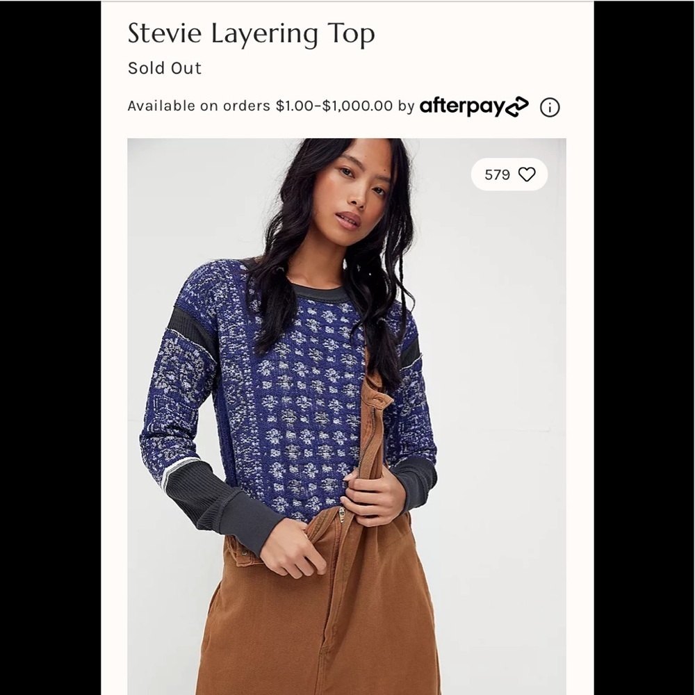 SALE NWT We the Free Stevie Layering Top  XS Blue